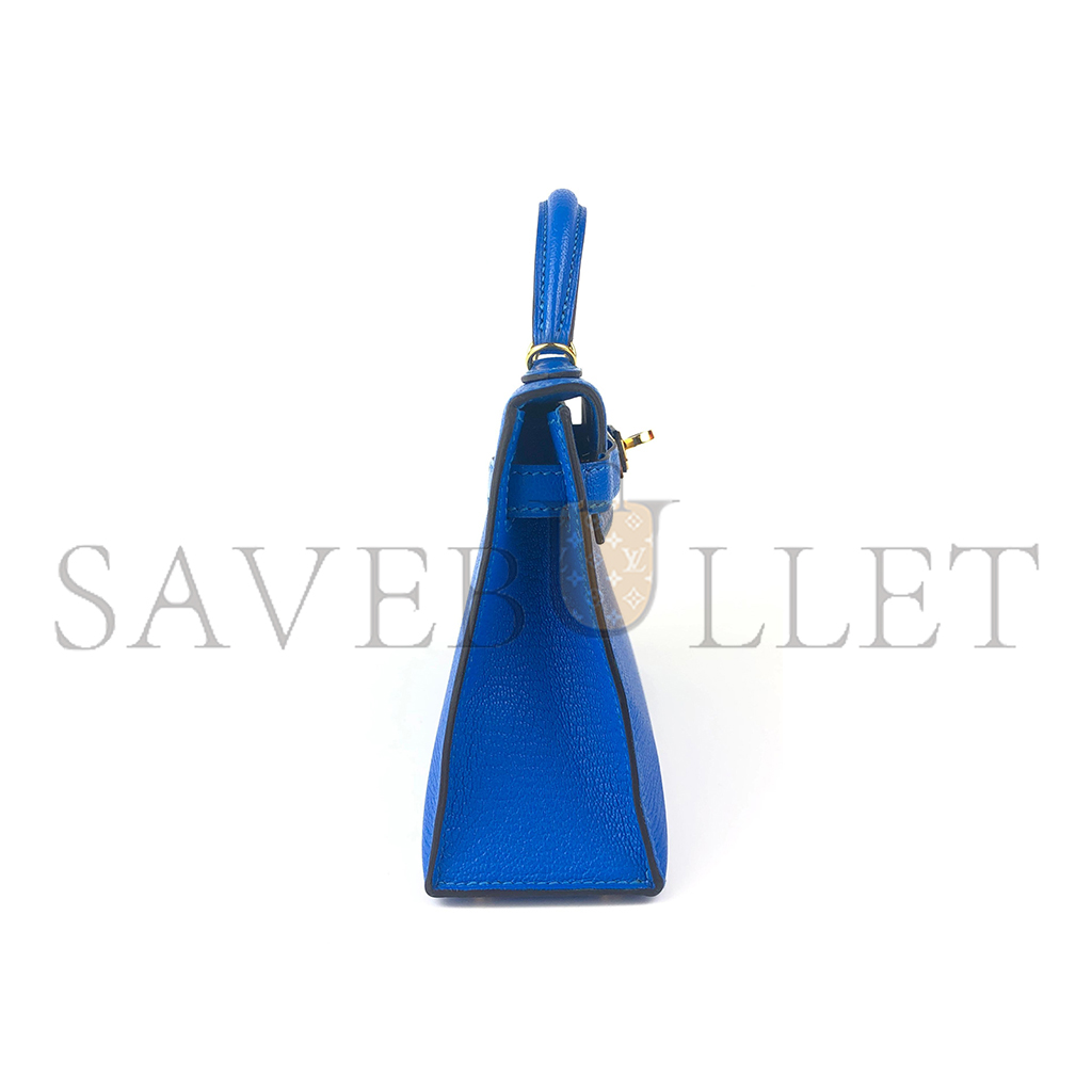 HERMÈS MINI KELLY II BLUE HYDRA CHÈVRE LEATHER GOLD HARDWARE (19*12*5.5cm)